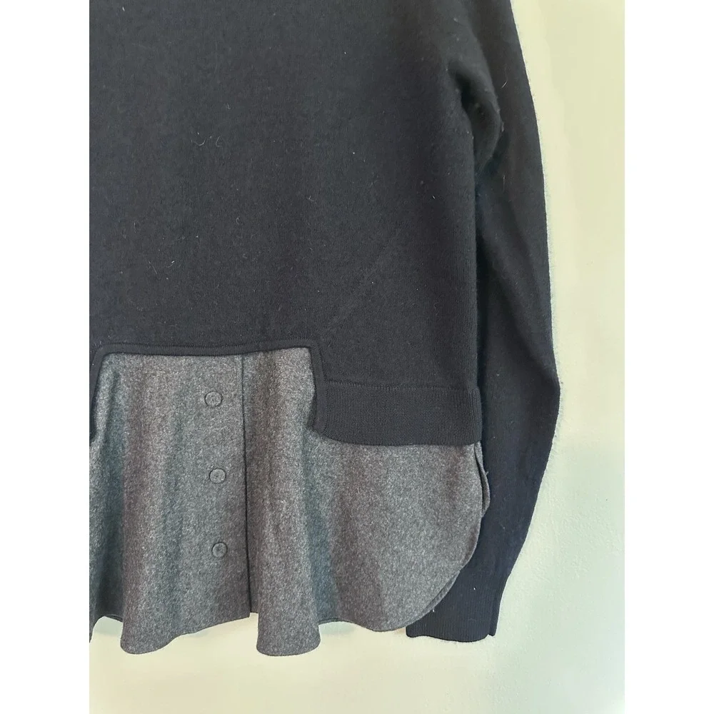 Carven 100% Wool SMALL Layered Sweater Crew Neck Navy Blue Dress Shirt Structure